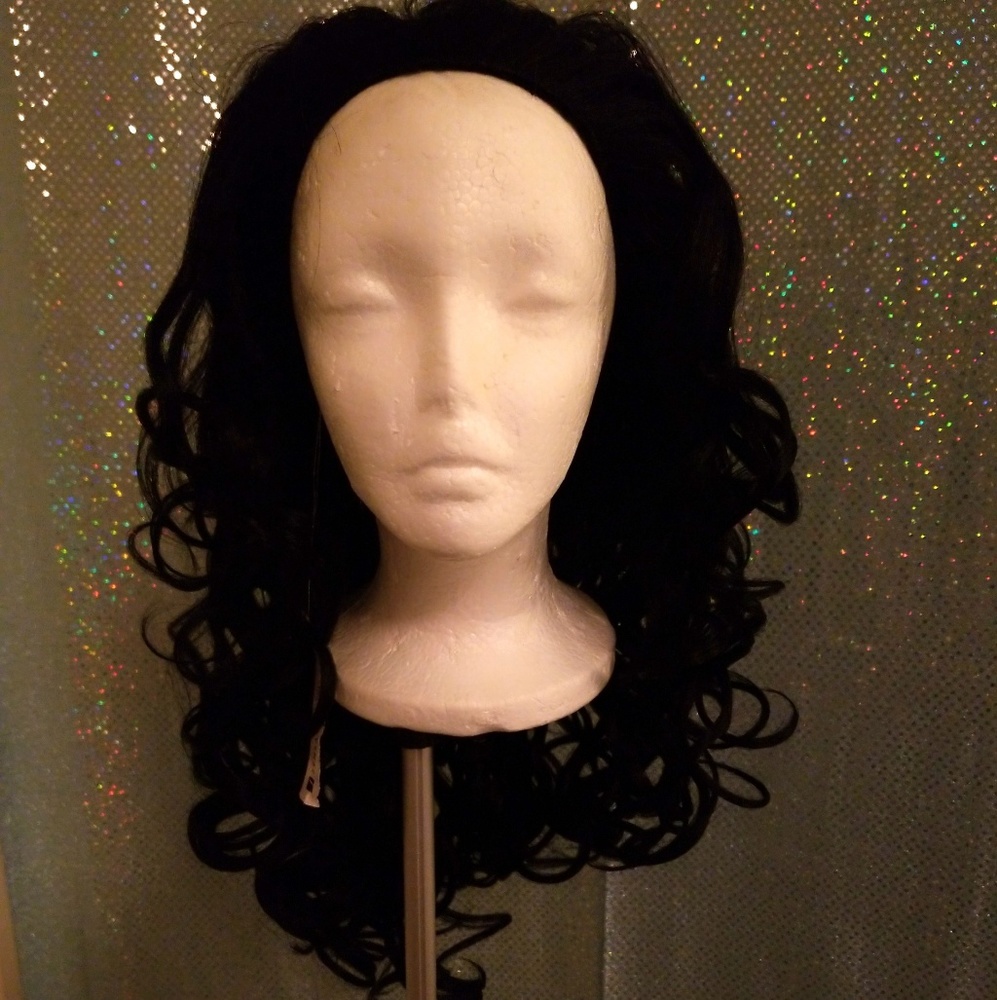 Curly long black half wig